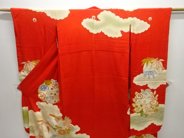  大正ロマン　御所車に松梅模様刺繍五つ紋花嫁衣装振袖2枚重ね・丸帯セット